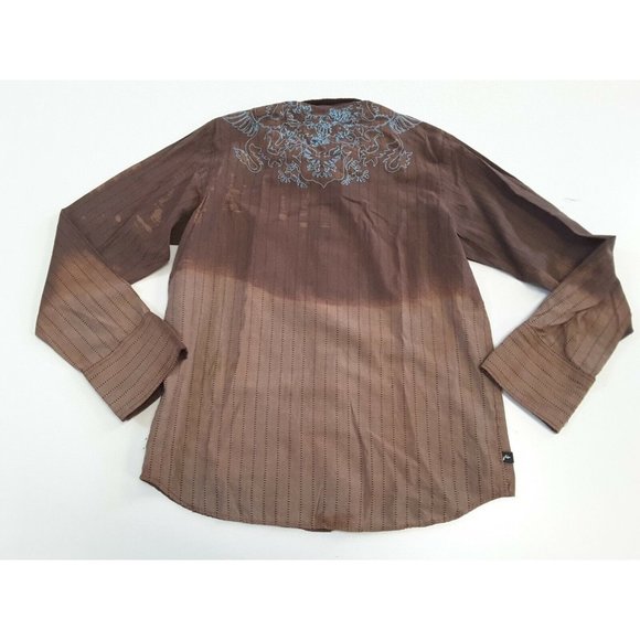 Upcycled Distressed Bleached Hand Dyed Rockabilly Country Grunge Rusty Shirt L - Picture 2 of 4